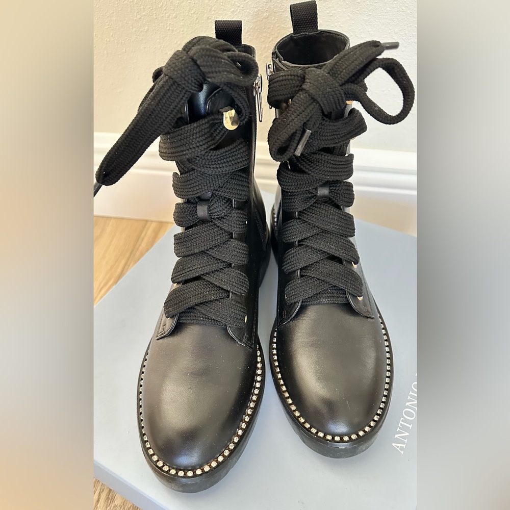 Antonio Melani Black Rhinestone Combat Boots. NIB - Picture 4 of 9